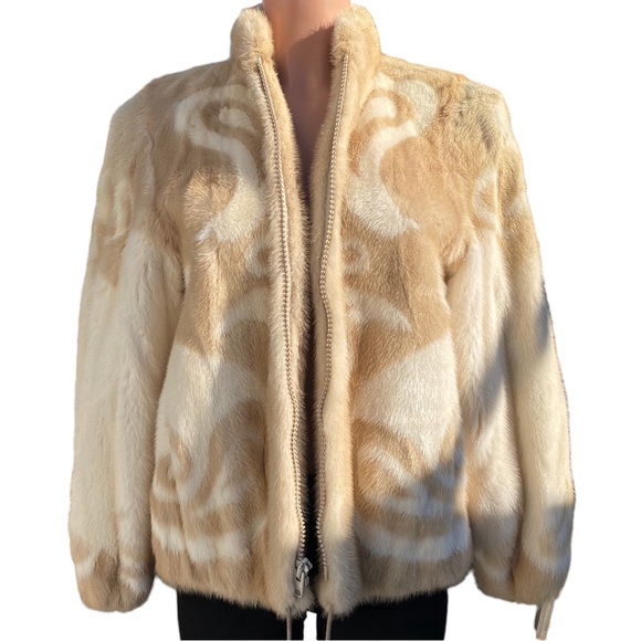 Vintage Two-toned Genuine Mink Fur Jacket L - Picture 1 of 5